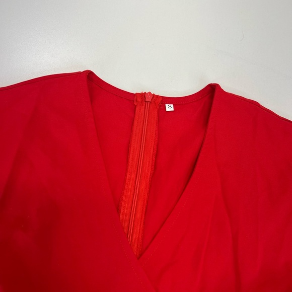 Amazon Red Faux Wrap Sun Dress Short Sleeve Size Small New in Bag - Picture 10 of 14